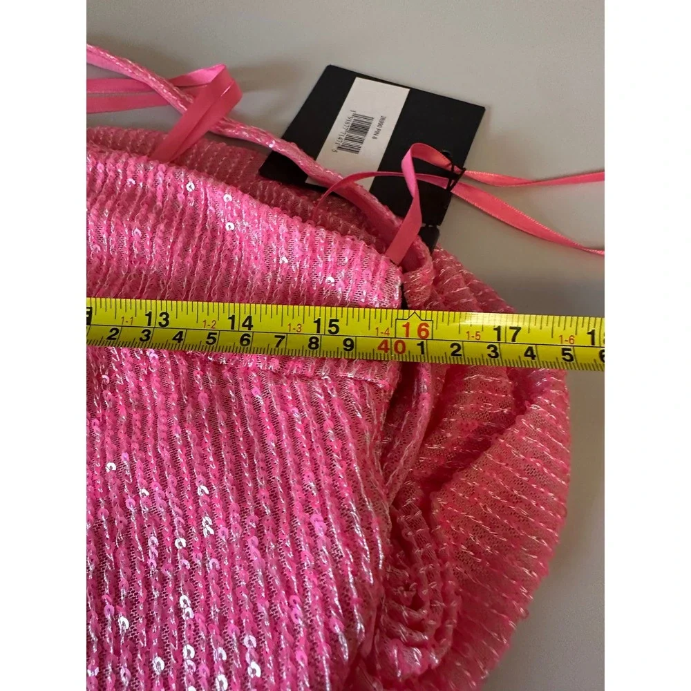 NWT IEENA for Mac Duggal Pink One Shoulder Sequin Gown Slit Cowl Back | Size 8